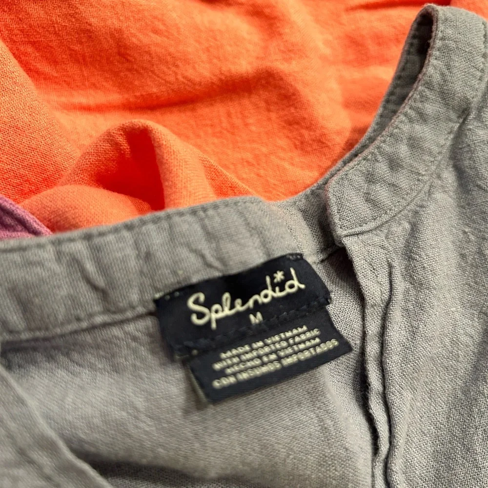 Three Splendid Linen V-Neck Tops - Purple, Light Blue, Coral - Medium - Picture 3 of 8
